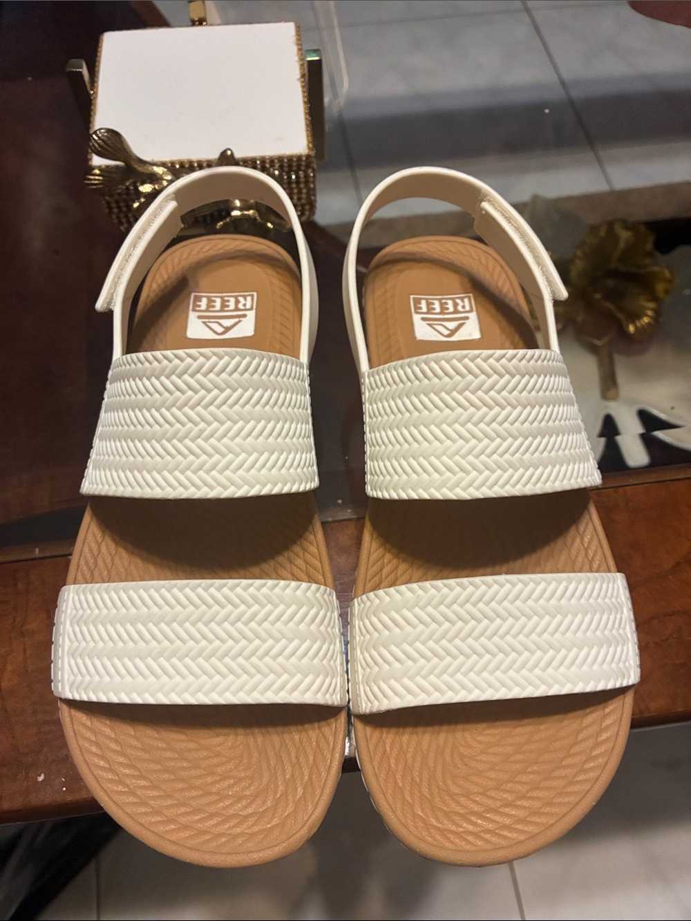 Reef Women’s White Braided-Strap Sandals with Tan Footbed